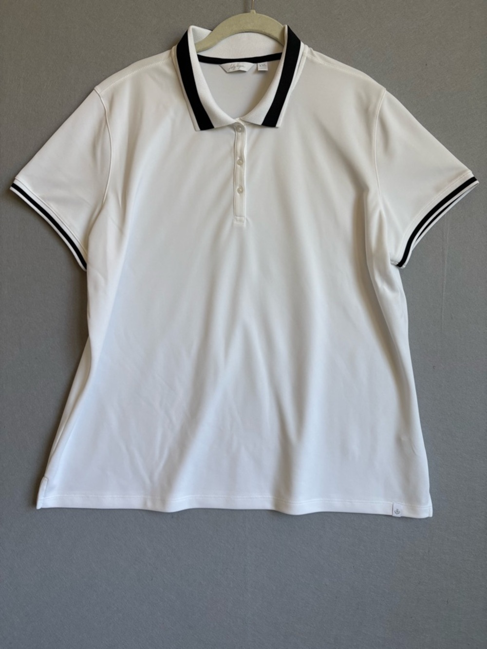 Walter Lady Hagen Pique Riv Trim Short Sleeve White Golf Polo Black Trim sz XXL